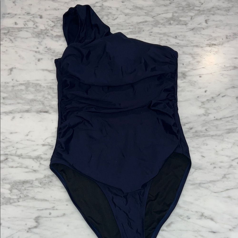 J. Crew Navy One-Shoulder Swimsuit